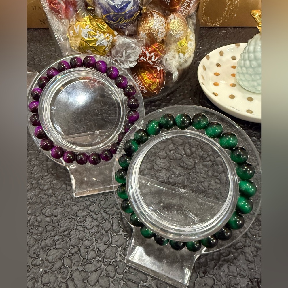 Purple and Green Beaded Bracelets